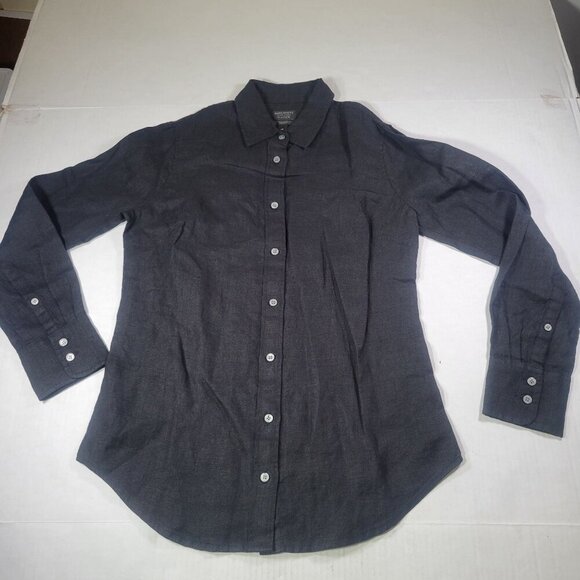 J.Crew Baird McNutt Petite Black Irish Linen Long-Sleeve Button-Down Shirt Sz S - Picture 1 of 8